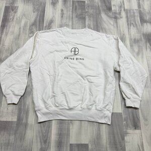 ✅Womens M Anine Bing Jaci Monogram Pullover Sweatshirt Jumper White SMALL STAIN